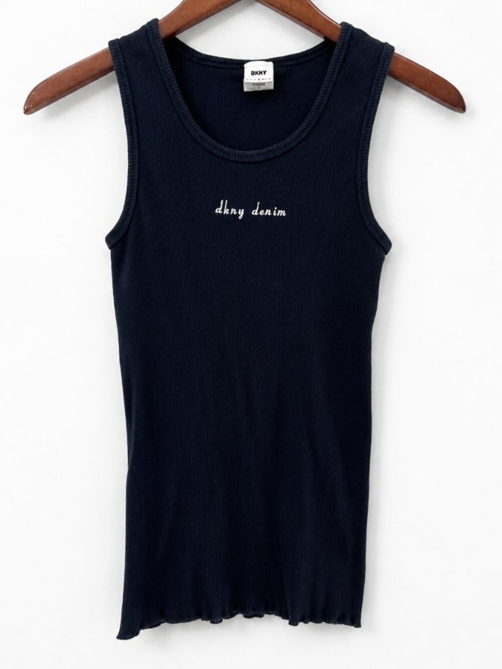 Vintage Y2K Tank Top Camisole DKNY Denim Navy Ribbed Longline Logo Shirt Women's